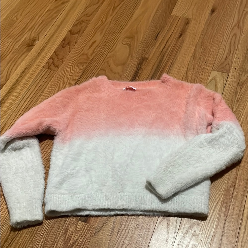 Women's Pink and White Sweater Pink Lily Fuzzy Small